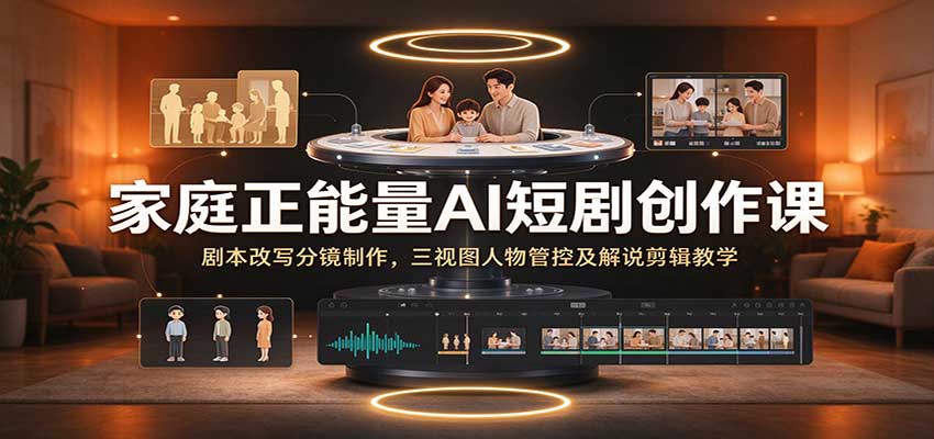 家庭正能量AI短剧创作课：剧本改写分镜制作，三视图人物管控及解说剪辑教学-知行阁轻创网-分享网络赚钱项目-全网首发副业项目实操平台-副业创业项目网