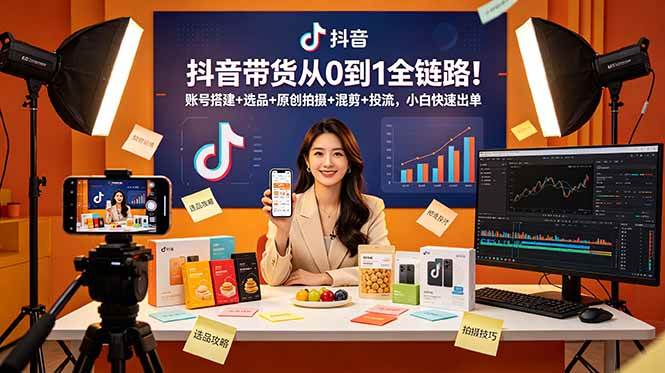 （18963期）抖音带货从0到1全链路！账号搭建+选品+原创拍摄+混剪+投流，小白快速出单-知行阁轻创网-分享网络赚钱项目-全网首发副业项目实操平台-副业创业项目网