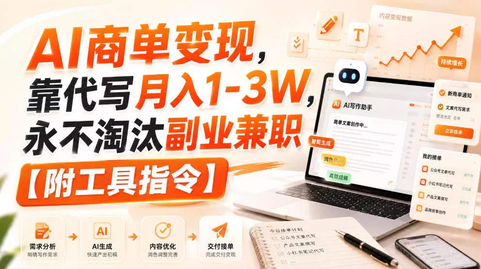 AI商单变现，靠代写月入1-3W，永不淘汰副业兼职【附工具指令】【揭秘】-知行阁轻创网-分享网络赚钱项目-全网首发副业项目实操平台-副业创业项目网