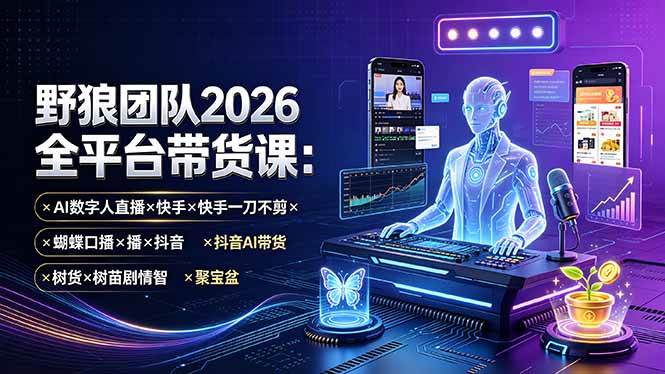 (19511期)野狼团队2026全平台带货课-7月:AI数字人直播×快手一刀不剪×蝴蝶口播×抖音AI带货×树苗剧情智剪×聚宝盆-知行阁轻创网-分享网络赚钱项目-全网首发副业项目实操平台-副业创业项目网