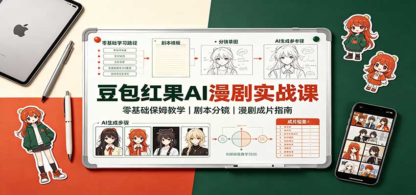 豆包红果AI漫剧实战课：零基础保姆教学，剧本分镜，漫剧成片指南-知行阁轻创网-分享网络赚钱项目-全网首发副业项目实操平台-副业创业项目网