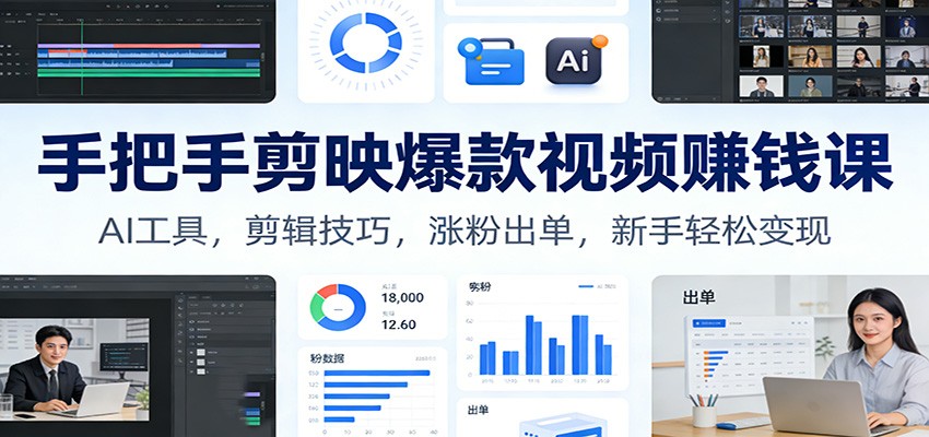 手把手剪映爆款视频赚钱课：AI工具，剪辑技巧，涨粉出单，新手轻松变现-知行阁轻创网-分享网络赚钱项目-全网首发副业项目实操平台-副业创业项目网