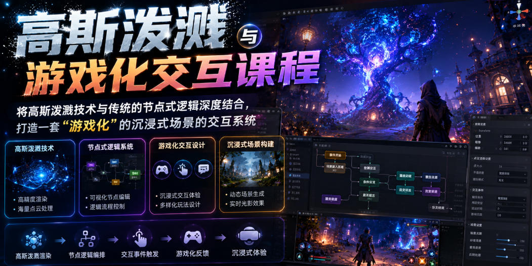 高斯泼溅与游戏化交互课程，将高斯泼溅技术与传统的节点式逻辑深度结合，打造一套“游戏化”的沉浸式场景的交互系统-知行阁轻创网-分享网络赚钱项目-全网首发副业项目实操平台-副业创业项目网