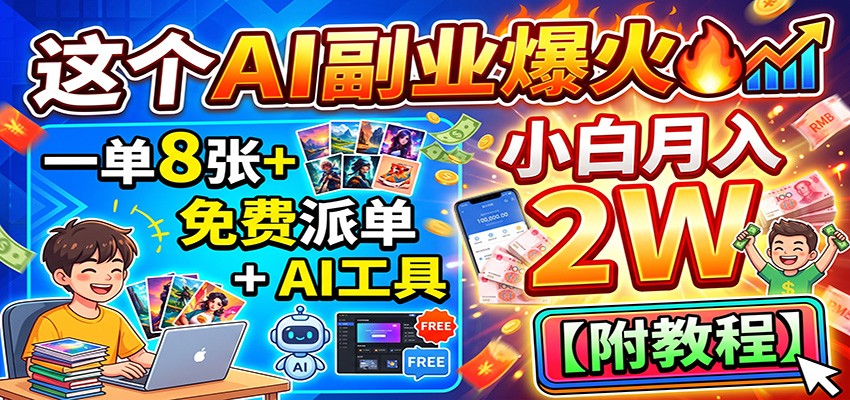 这个AI副业爆火！一单8张+，免费派单+AI工具，小白月入2W【附教程】-知行阁轻创网-分享网络赚钱项目-全网首发副业项目实操平台-副业创业项目网