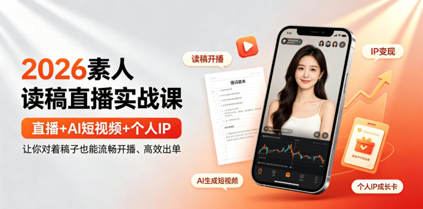 2026素人读稿直播实战课｜直播+AI短视频+个人IP，让你对着稿子也能流畅开播、高效出单-知行阁轻创网-分享网络赚钱项目-全网首发副业项目实操平台-副业创业项目网