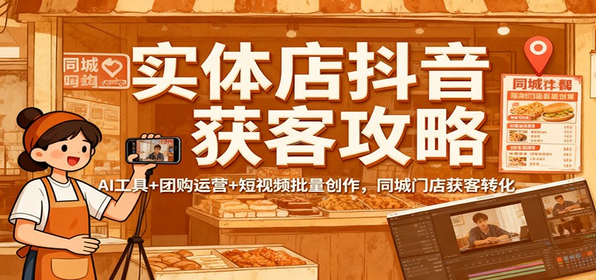 实体店抖音获客攻略：AI工具+团购运营+短视频批量创作，同城门店获客转化-知行阁轻创网-分享网络赚钱项目-全网首发副业项目实操平台-副业创业项目网