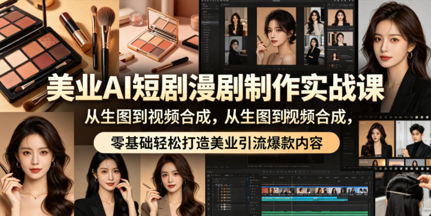 美业AI短剧漫剧制作实战课，从生图到视频合成，零基础轻松打造美业引流爆款内容-知行阁轻创网-分享网络赚钱项目-全网首发副业项目实操平台-副业创业项目网