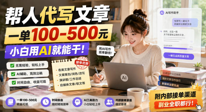 帮人代写文章，一单100-500，小白用AI就能干，附内部接单渠道，副业全职都行【揭秘】-知行阁轻创网-分享网络赚钱项目-全网首发副业项目实操平台-副业创业项目网