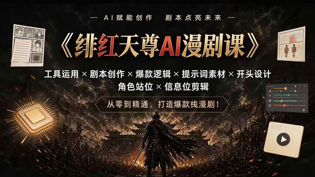 （19597期）绯红天尊AI漫剧课｜工具运用×剧本创作×爆款逻辑×提示词素材×开头设计×角色站位×信息位剪辑-知行阁轻创网-分享网络赚钱项目-全网首发副业项目实操平台-副业创业项目网