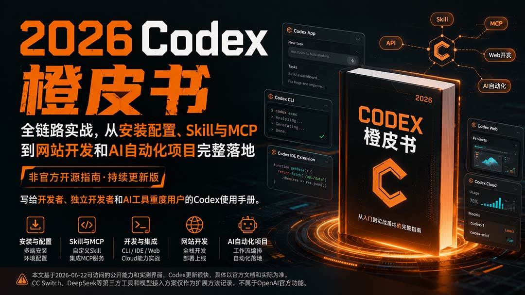 （20105期）2026Codex橙皮书：全链路实战，从安装配置、Skill与MCP到网站开发和AI自动化项目完整落地-知行阁轻创网-分享网络赚钱项目-全网首发副业项目实操平台-副业创业项目网