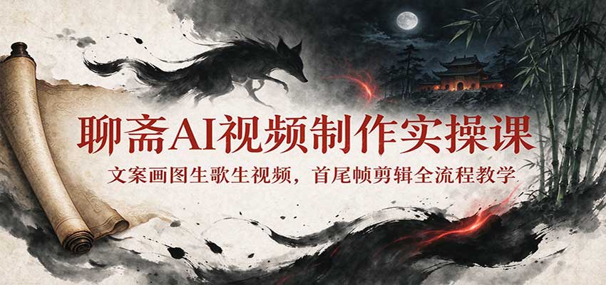 聊斋AI视频制作实操课：文案画图生歌生视频，首尾帧剪辑全流程教学-知行阁轻创网-分享网络赚钱项目-全网首发副业项目实操平台-副业创业项目网