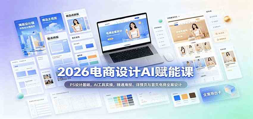 2026电商设计AI赋能课：PS设计基础，AI工具实操，精通海报、详情页与首页电商全案设计-知行阁轻创网-分享网络赚钱项目-全网首发副业项目实操平台-副业创业项目网
