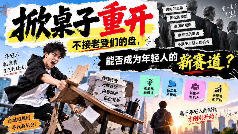 某公众号付费文章:掀桌子重开,不接老登们的盘,能否成为年轻人的新赛道?-知行阁轻创网-分享网络赚钱项目-全网首发副业项目实操平台-副业创业项目网