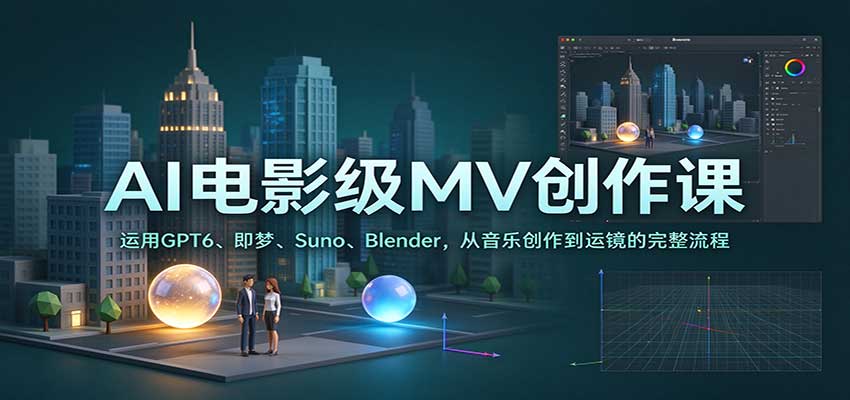 AI电影级MV创作课：运用GPT6、即梦、Suno、Blender，从音乐创作到运镜的完整流程-知行阁轻创网-分享网络赚钱项目-全网首发副业项目实操平台-副业创业项目网