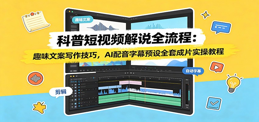 科普短视频解说全流程：趣味文案写作技巧，AI配音字幕预设全套成片实操教程-知行阁轻创网-分享网络赚钱项目-全网首发副业项目实操平台-副业创业项目网