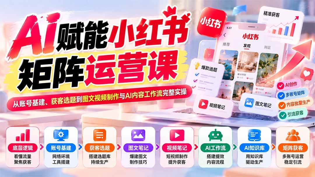 （20822期）AI赋能小红书矩阵运营课：从账号基建、获客选题到图文视频制作与AI内容工作流完整实操-知行阁轻创网-分享网络赚钱项目-全网首发副业项目实操平台-副业创业项目网