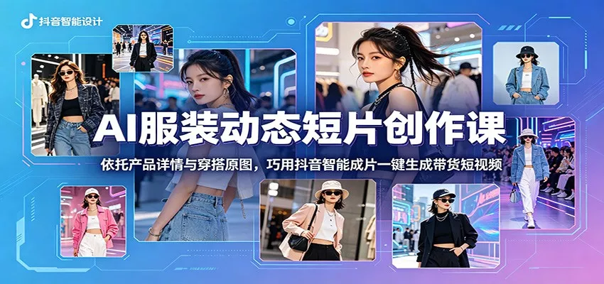 AI服装动态短片创作课:依托产品详情与穿搭原图,巧用抖音智能成片一键生成带货短视频-知行阁轻创网-分享网络赚钱项目-全网首发副业项目实操平台-副业创业项目网