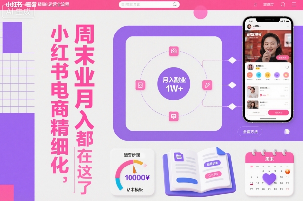 小红书电商精细化运营全流程，周末副业月入1W+，全套方法都在这了-知行阁轻创网-分享网络赚钱项目-全网首发副业项目实操平台-副业创业项目网