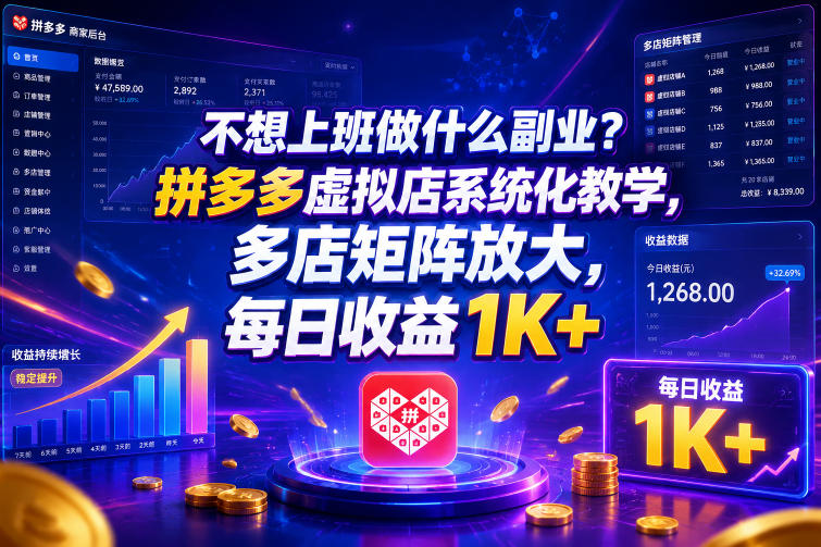 不想上班做什么副业?拼多多虚拟店系统化教学,多店矩阵放大,每日收益1K+【揭秘】-知行阁轻创网-分享网络赚钱项目-全网首发副业项目实操平台-副业创业项目网
