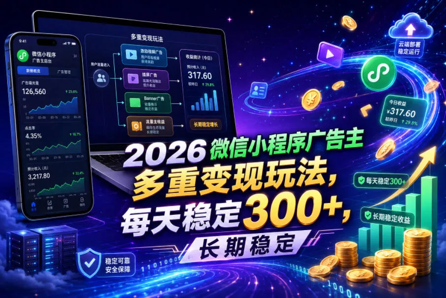 2026微信小程序广告主，多重变现玩法，每天稳定300+，长期稳定【揭秘】-知行阁轻创网-分享网络赚钱项目-全网首发副业项目实操平台-副业创业项目网