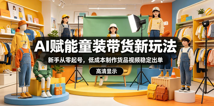 AI赋能童装带货新玩法，新手从零起号，低成本制作货品视频稳定出单-知行阁轻创网-分享网络赚钱项目-全网首发副业项目实操平台-副业创业项目网