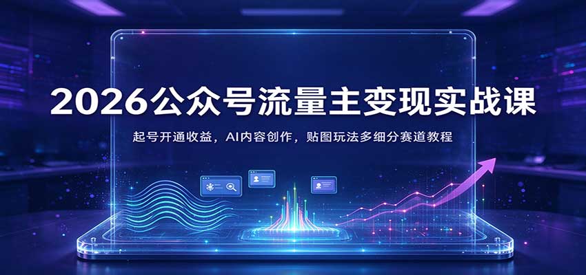2026公众号流量主变现实战课：起号开通收益，AI内容创作，贴图玩法多细分赛道教程-知行阁轻创网-分享网络赚钱项目-全网首发副业项目实操平台-副业创业项目网