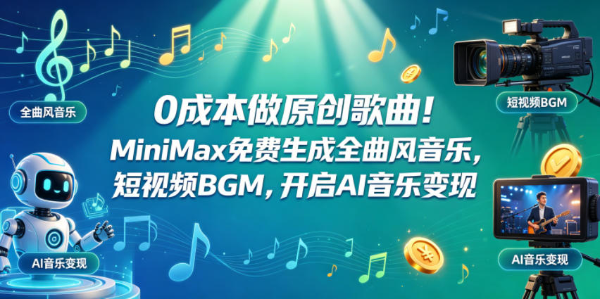 0成本做原创歌曲！MiniMax免费生成全曲风音乐，短视频BGM，开启AI音乐变现-知行阁轻创网-分享网络赚钱项目-全网首发副业项目实操平台-副业创业项目网