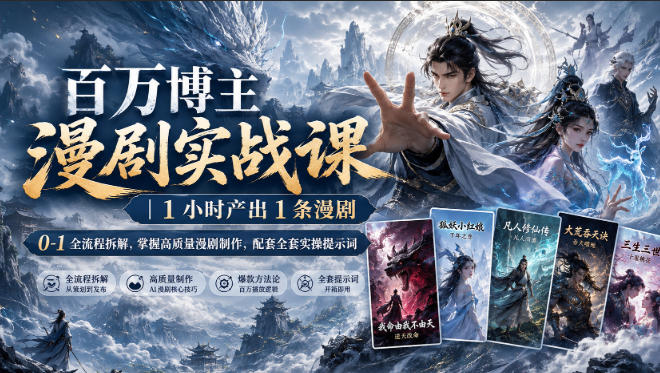 百万博主漫剧实战课|1小时产出1条漫剧,0‑1全流程拆解,掌握高质量漫剧制作,配套全套实操提示词-知行阁轻创网-分享网络赚钱项目-全网首发副业项目实操平台-副业创业项目网