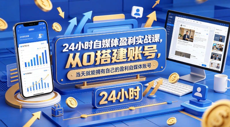 24小时自媒体盈利实战课，从0搭建账号，当天就能拥有自己的盈利自媒体账号-知行阁轻创网-分享网络赚钱项目-全网首发副业项目实操平台-副业创业项目网