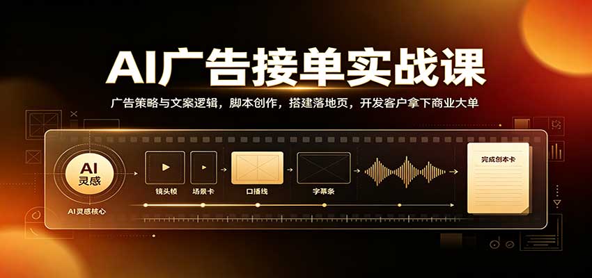 AI广告接单实战：广告策略与文案逻辑，脚本创作，搭建落地页，开发客户拿下商业大单-知行阁轻创网-分享网络赚钱项目-全网首发副业项目实操平台-副业创业项目网