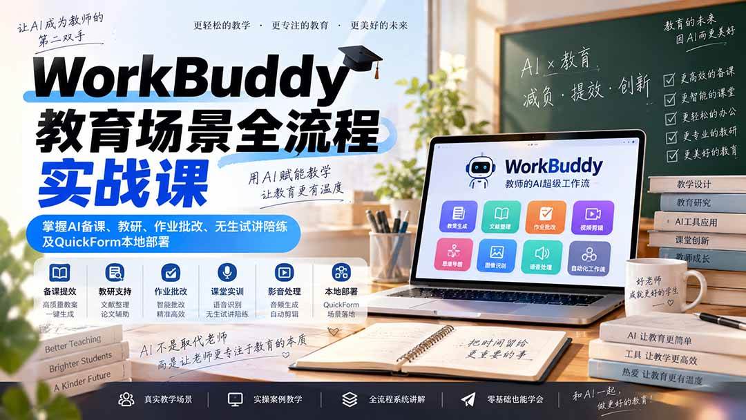 （20518期）WorkBuddy教育场景全流程实战课：掌握AI备课、教研、作业批改、无生试讲陪练及QuickForm本地部署-知行阁轻创网-分享网络赚钱项目-全网首发副业项目实操平台-副业创业项目网