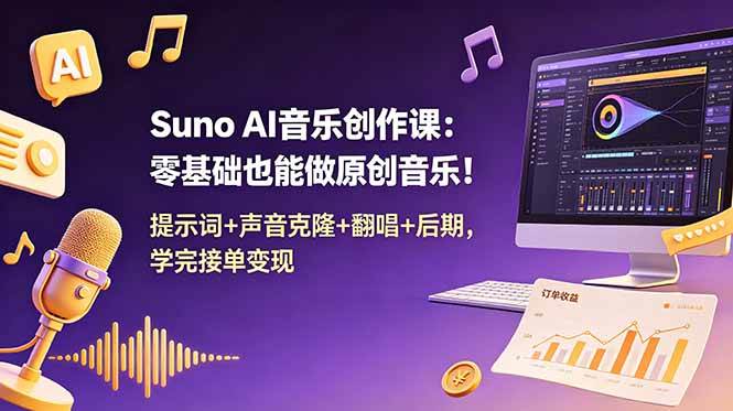 (18945期) Suno AI音乐创作课:零基础也能做原创音乐!提示词+声音克隆+翻唱+后期,学完接单变现-知行阁轻创网-分享网络赚钱项目-全网首发副业项目实操平台-副业创业项目网