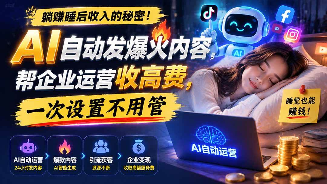 (19826期)躺赚睡后收入的秘密!AI 自动发爆火内容,帮企业运营收高费,一次设置不用管【原创双语字幕】-知行阁轻创网-分享网络赚钱项目-全网首发副业项目实操平台-副业创业项目网