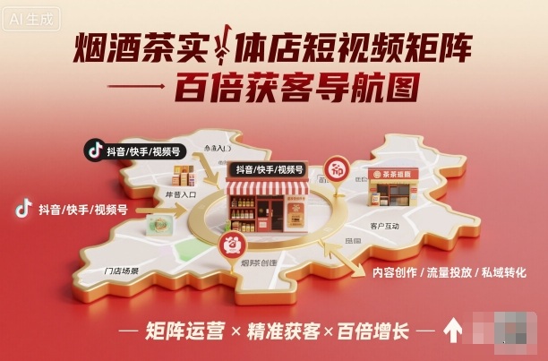 烟酒茶实体店短视频矩阵百倍获客导航图-知行阁轻创网-分享网络赚钱项目-全网首发副业项目实操平台-副业创业项目网