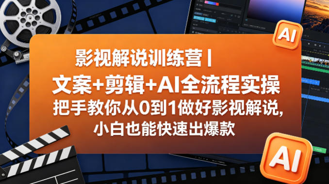 影视解说训练营｜文案+剪辑+AI全流程实操，把手教你从0到1做好影视解说，小白也能快速出爆款-知行阁轻创网-分享网络赚钱项目-全网首发副业项目实操平台-副业创业项目网