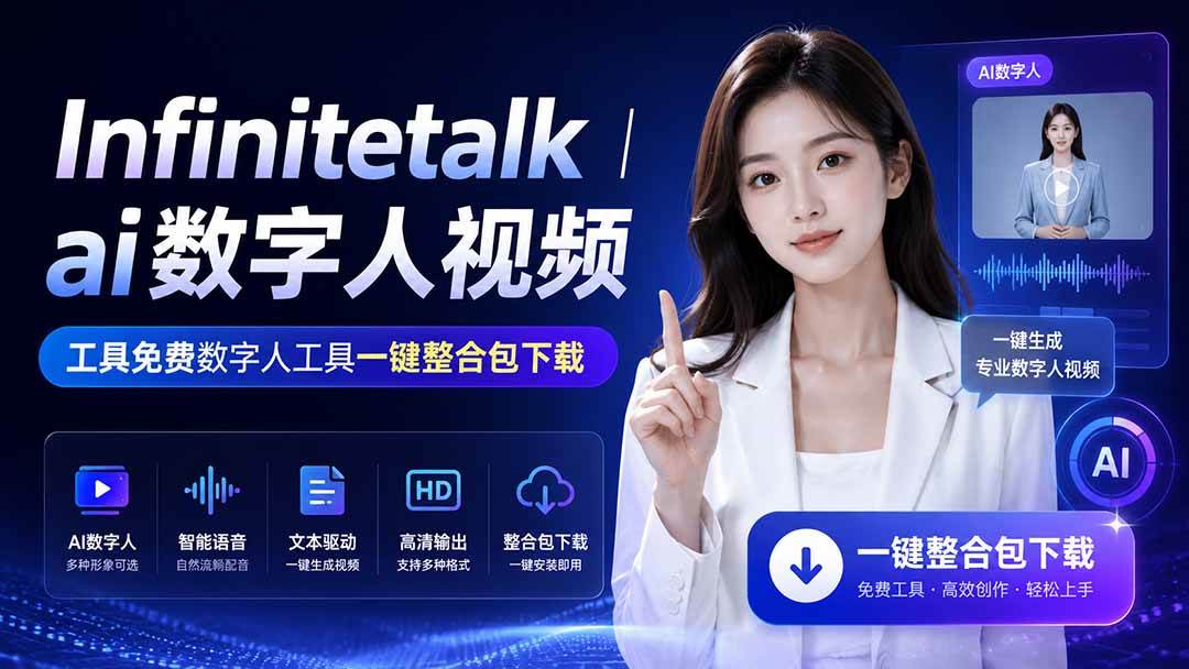 （20008期）Infinitetalk丨ai数字人视频-工具免费数字人工具一键整合包下载-知行阁轻创网-分享网络赚钱项目-全网首发副业项目实操平台-副业创业项目网