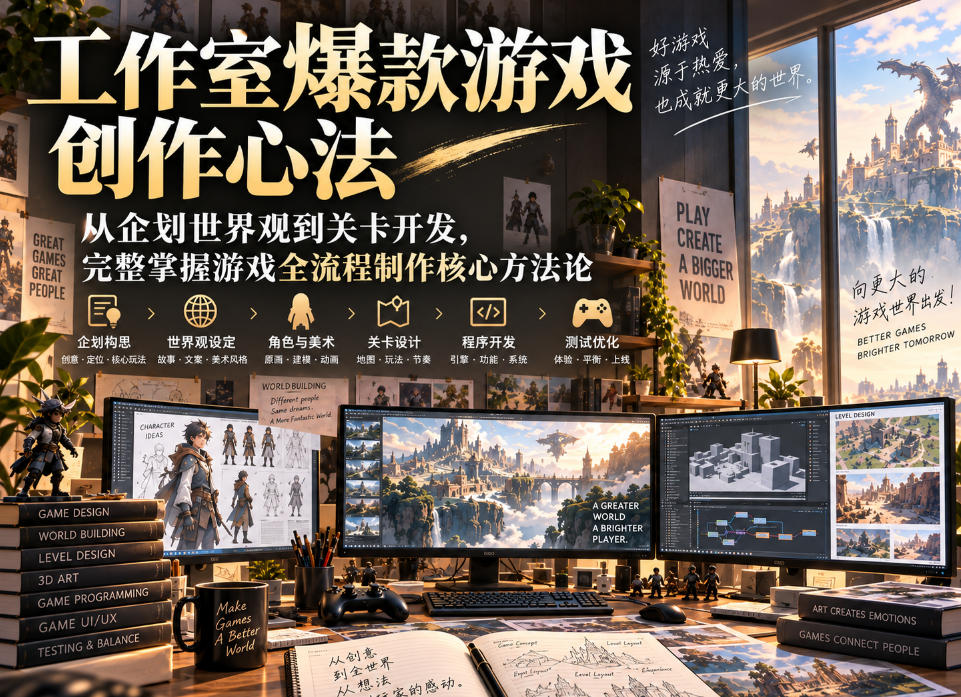 工作室爆款游戏创作心法|从企划世界观到关卡开发,完整掌握游戏全流程制作核心方法论-知行阁轻创网-分享网络赚钱项目-全网首发副业项目实操平台-副业创业项目网