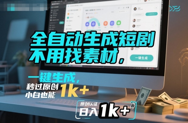 全自动生成短剧,不用找素材,不用剪辑,一键生成,秒过原创,小白也能轻松日入1k+【揭秘】-知行阁轻创网-分享网络赚钱项目-全网首发副业项目实操平台-副业创业项目网
