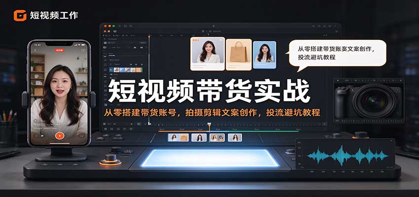 短视频带货实战：从零搭建带货账号，拍摄剪辑文案创作，投流避坑教程-知行阁轻创网-分享网络赚钱项目-全网首发副业项目实操平台-副业创业项目网