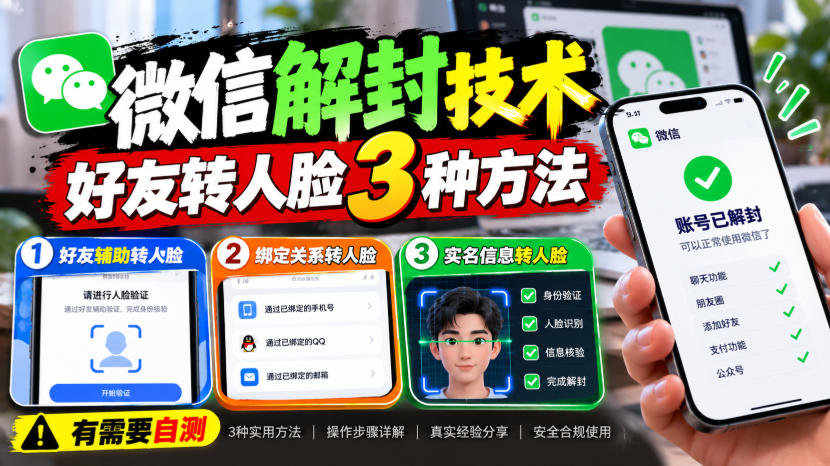 微信解封技术，好友转人脸3种方法，外来技术，有需要自测-知行阁轻创网-分享网络赚钱项目-全网首发副业项目实操平台-副业创业项目网