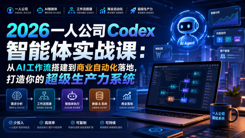 2026一人公司Codex智能体实战课：从AI工作流搭建到商业自动化落地，打造你的超级生产力系统-知行阁轻创网-分享网络赚钱项目-全网首发副业项目实操平台-副业创业项目网