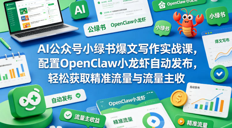 AI公众号小绿书爆文写作实战课，配置OpenClaw小龙虾自动发布，轻松获取精准流量与流量主收益-知行阁轻创网-分享网络赚钱项目-全网首发副业项目实操平台-副业创业项目网