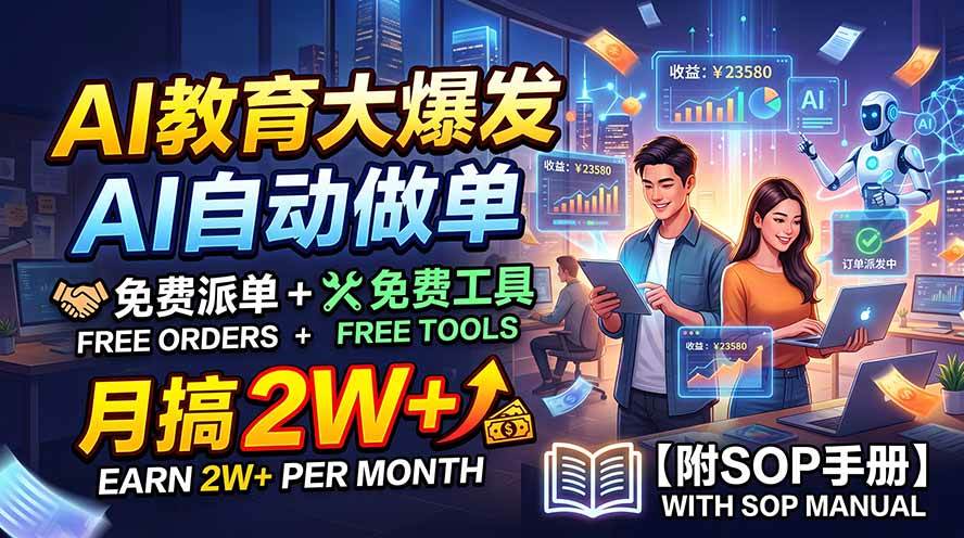 （19731期）AI教育大爆发，AI自动做单，免费派单+免费工具，月搞2W+【附SOP手册】-知行阁轻创网-分享网络赚钱项目-全网首发副业项目实操平台-副业创业项目网
