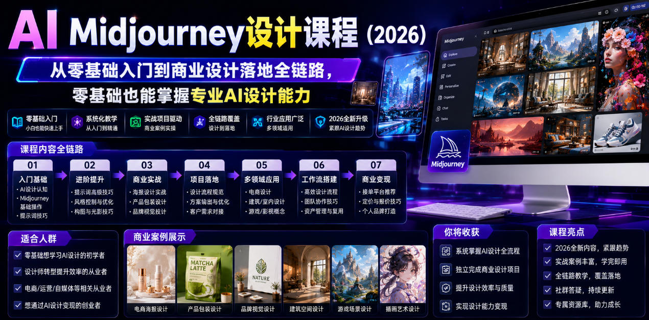 AI Midjourney设计课程（2026），从零基础入门到商业设计落地全链路，零基础也能掌握专业AI设计能力（更新0913）-知行阁轻创网-分享网络赚钱项目-全网首发副业项目实操平台-副业创业项目网