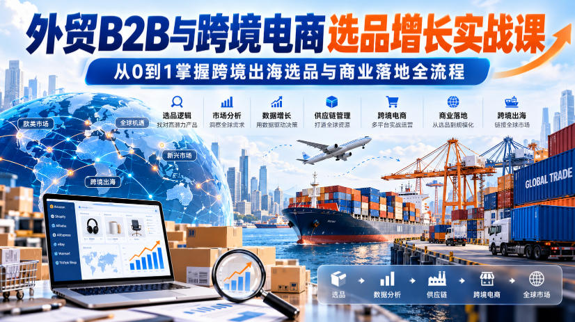 外贸B2B与跨境电商选品增长实战课，从0到1掌握跨境出海选品与商业落地全流程-知行阁轻创网-分享网络赚钱项目-全网首发副业项目实操平台-副业创业项目网