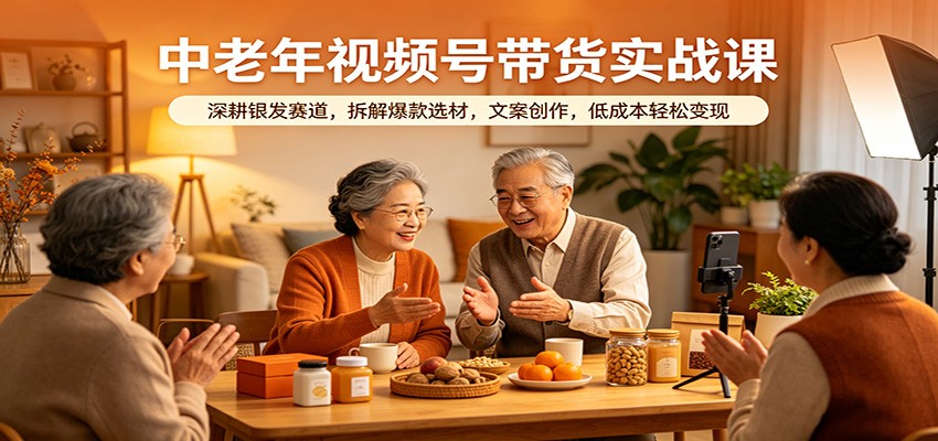 中老年视频号带货实战课：深耕银发赛道，拆解爆款选材，文案创作，低成本轻松变现-知行阁轻创网-分享网络赚钱项目-全网首发副业项目实操平台-副业创业项目网