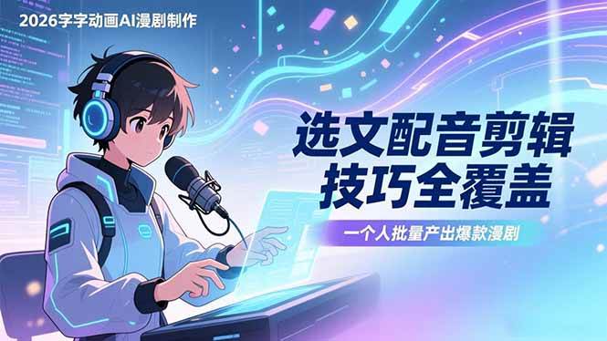 （17477期）2026字字动画AI漫剧制作-1期，选文配音剪辑技巧全覆盖，一个人就能批量产出爆款漫剧-知行阁轻创网-分享网络赚钱项目-全网首发副业项目实操平台-副业创业项目网