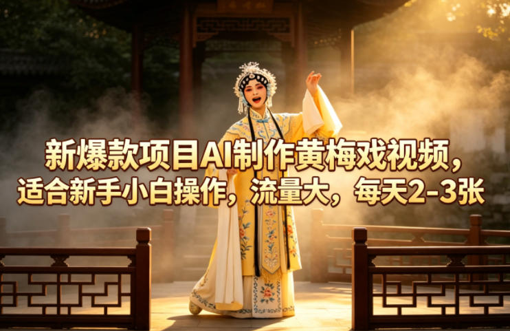 新爆款项目AI制作黄梅戏视频，适合新手小白操作，流量大，每天2-3张-知行阁轻创网-分享网络赚钱项目-全网首发副业项目实操平台-副业创业项目网