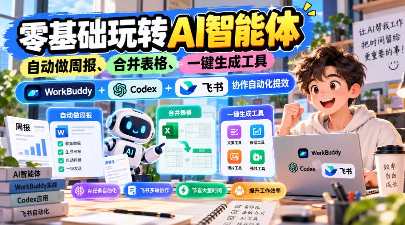 【无水印】零基础玩转AI智能体,自动做周报、合并表格、一键生成工具,WorkBuddy+Codex + 飞书协作自动化提效-知行阁轻创网-分享网络赚钱项目-全网首发副业项目实操平台-副业创业项目网