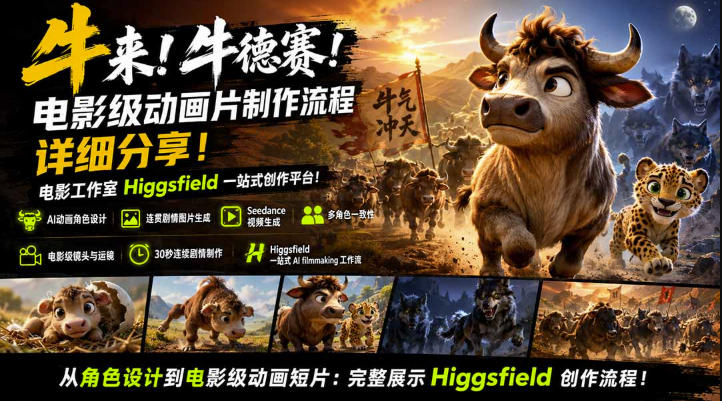 牛来！牛德赛！电影级动画片制作流程详细分享！电影工作室Higgsfield一站式创作平台，完整创作流程-知行阁轻创网-分享网络赚钱项目-全网首发副业项目实操平台-副业创业项目网